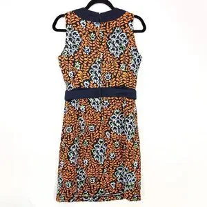Tory Burch Melanie Linen Floral Print Shift Dress Size 6 Sleeveless Career  Fall